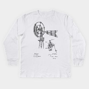 Windmill Vintage Patent Hand Drawing Kids Long Sleeve T-Shirt